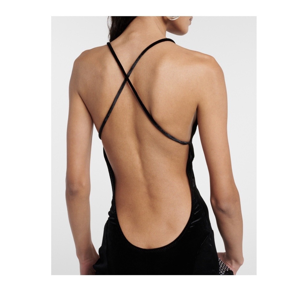 Norma Kamali Velvet Fishtail Jumpsuit Black S/36 Backless Adjustable Straps - Picture 5 of 14